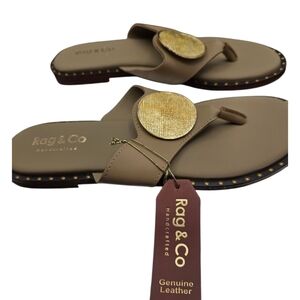 Rag & Co Leather Gold Medallion Thong Sandals 9.5 Quiet Luxury NWT